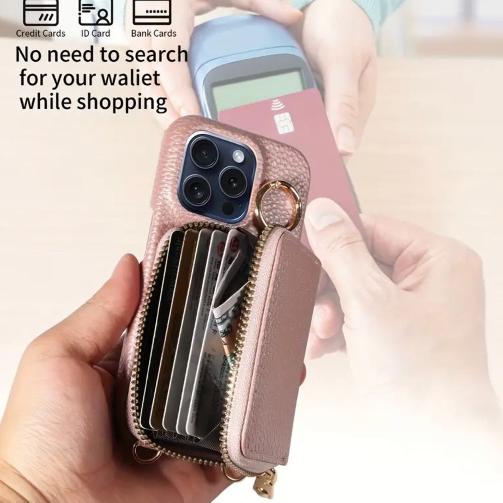 Anti Drop Faux Leather Phone Case With Zipper Lanyard Wallet iPhone 15ProMax - Picture 5 of 6